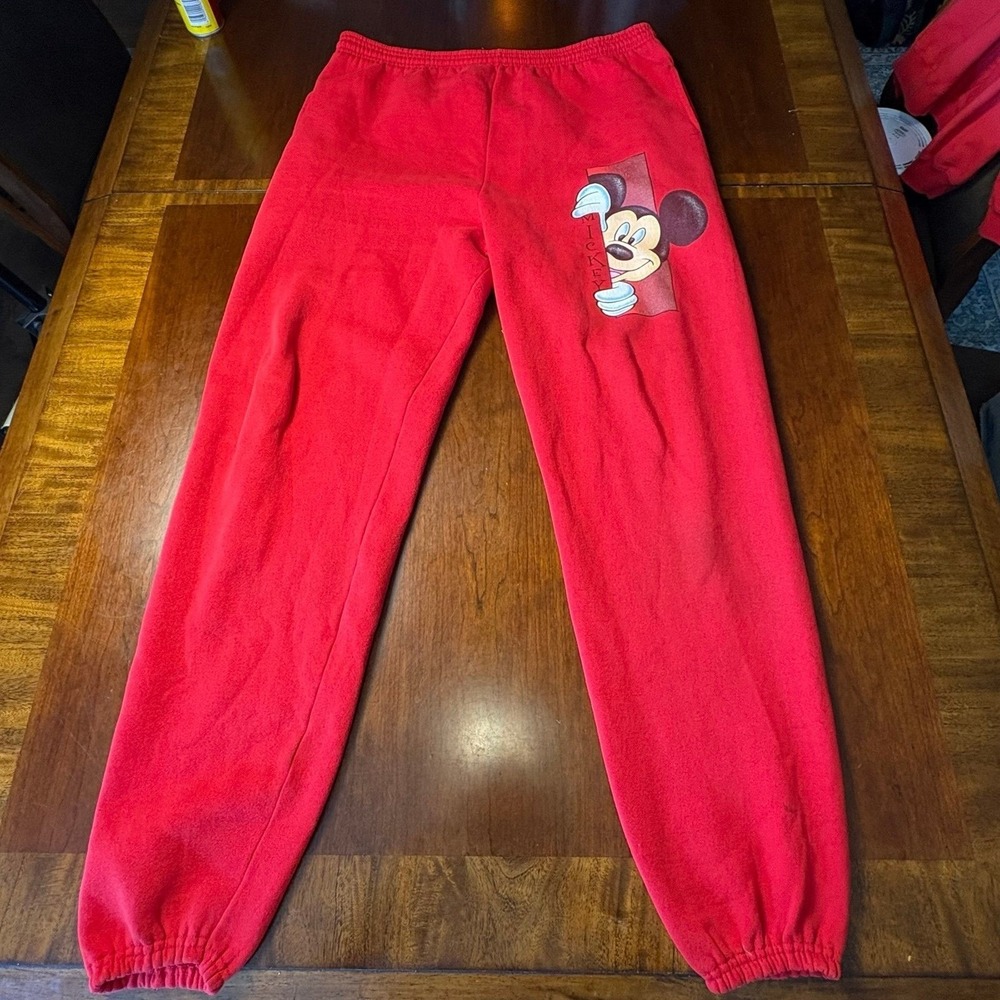 Vintage Disney Mickey Mouse Fleece Sweatpants Red XL USA Made